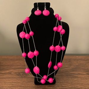 Bright Pink Necklace and Earrings Set